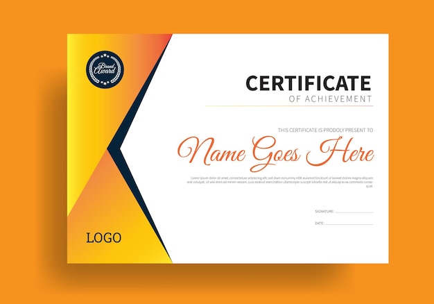 Plantilla de diseño de certificado Premium Plantilla de certificado en elegantes colores naranja y negro
