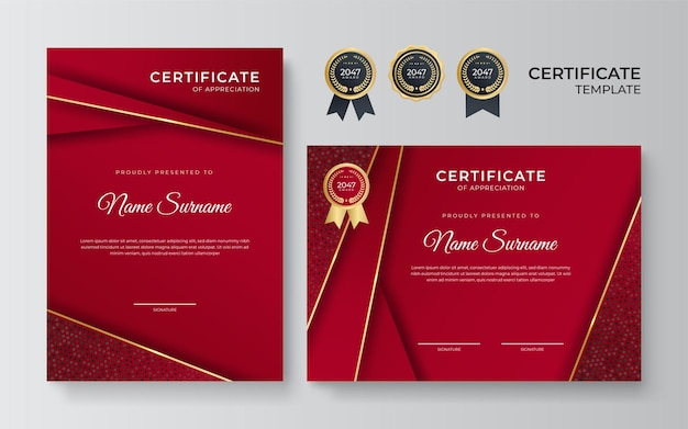 Plantilla de diseño de certificado rojo dorado elegante premium