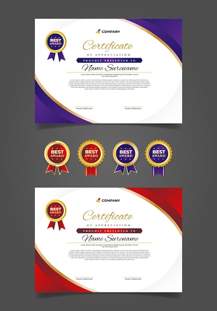 Plantilla de diseño de certificado simple púrpura y rojo