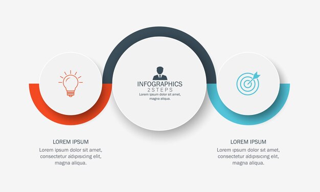 plantilla de diseño de círculo infográfico vectorial con 2 opciones o pasos