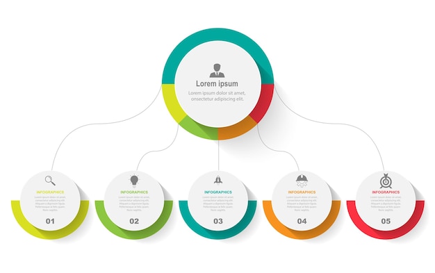 Plantilla de diseño de círculo infográfico vectorial con 5 opciones o pasos.