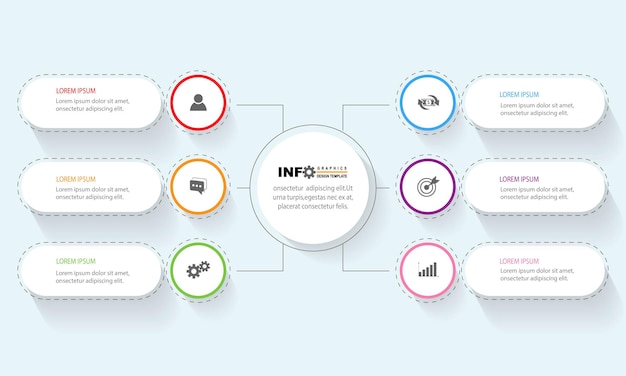 plantilla de diseño de círculo infográfico vectorial con 6 opciones o pasos.