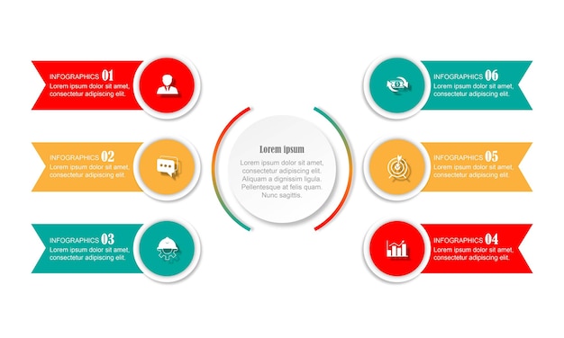 plantilla de diseño de círculo infográfico vectorial con 6 opciones o pasos.