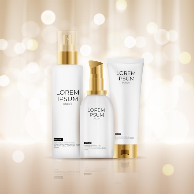 Plantilla de diseño de colección de botellas de crema en colores pastel realistas 3D de productos cosméticos de moda