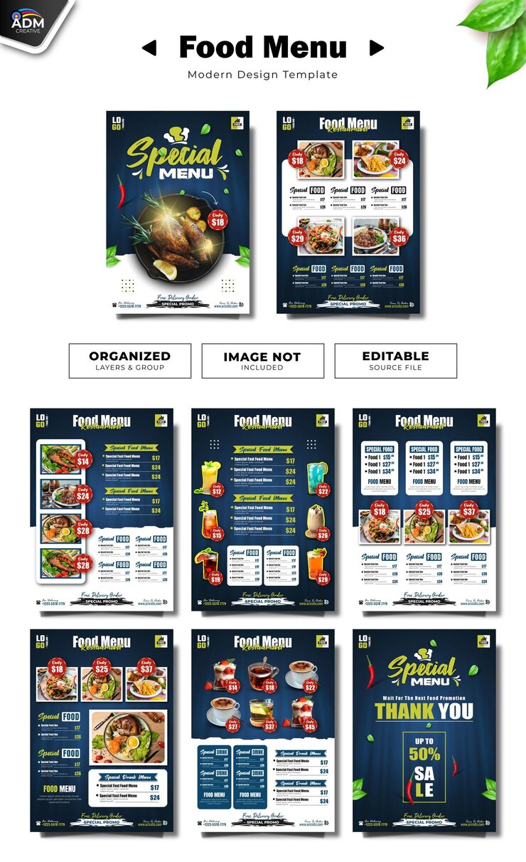 Vector plantilla de diseño de la colección de menús de restaurantes de alimentos