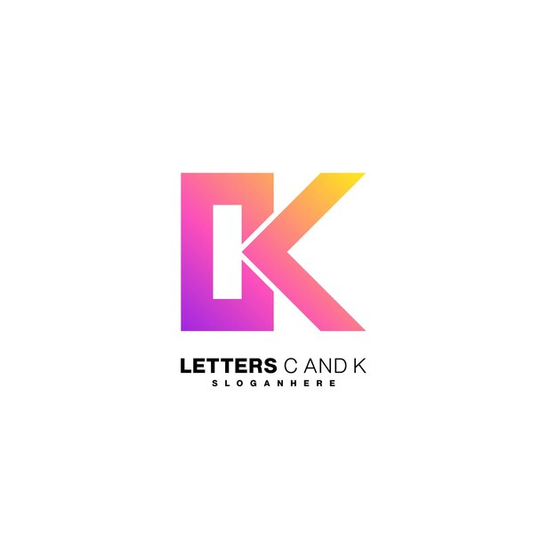 Plantilla de diseño de color degradado de logotipo de letra c y k