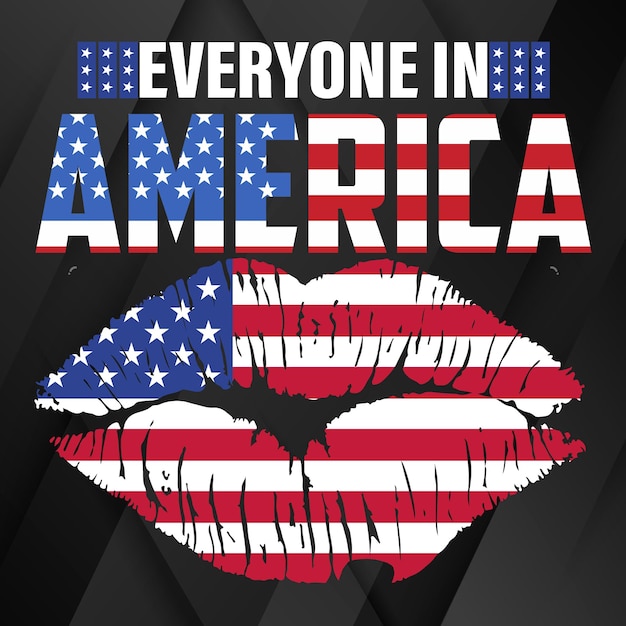 PLANTILLA DE DISEÑO COLORIDO DE BANDERA AMERICANA CON TEMA DE LABIOS PARA CAMISETA ESTAMPADA CARTEL DE ROPA DE MODA