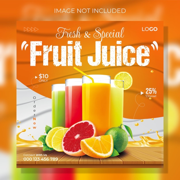 Plantilla de diseño de comida de redes sociales de jugo de fruta especial de verano y banner de instagram