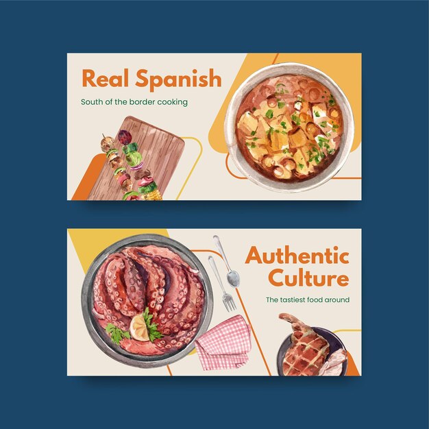 Plantilla con diseño de concepto de cocina española para ilustración acuarela de redes sociales