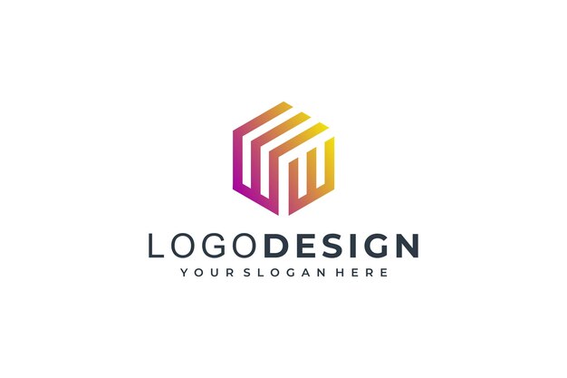 Plantilla de diseño de concepto de logotipo WW de línea hexagonal geométrica