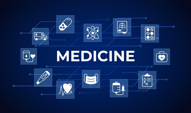 Plantilla de diseño de concepto de palabra de servicios de salud con iconos