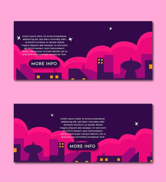 Plantilla de diseño de conjunto de banner de paisaje nocturno de ciudad