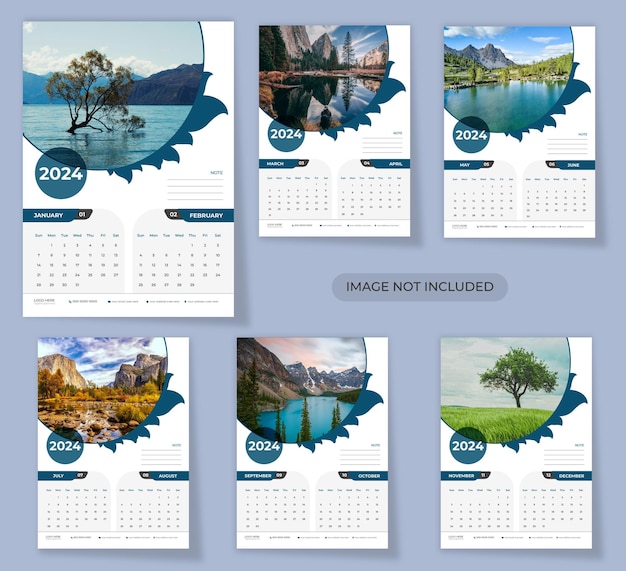 Plantilla de diseño de conjunto de calendario de pared 2024 diseño simple y elegante Calendario para 2024 Conjunto de 12 meses