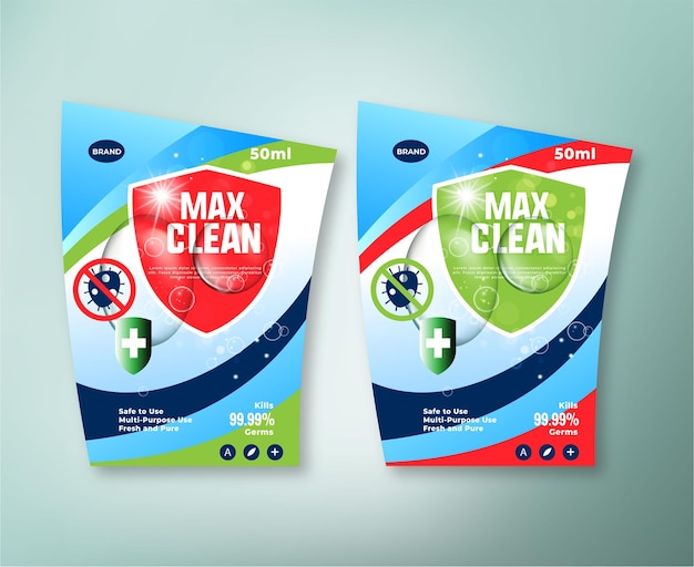 Vector plantilla de diseño del conjunto de etiquetas de limpieza de detergente power max