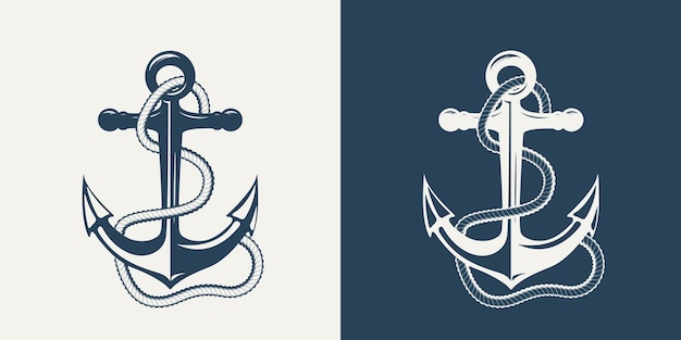 Plantilla de diseño de conjunto de iconos de ancla dibujada a mano vectorial para tatuajes camiseta logo etiquetas ancla con cuerda anclas marinas antiguas vintage