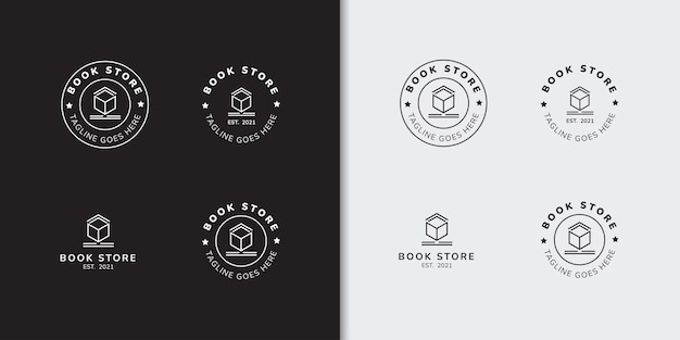 Plantilla de diseño de conjunto de logotipo de librería de insignia mínima