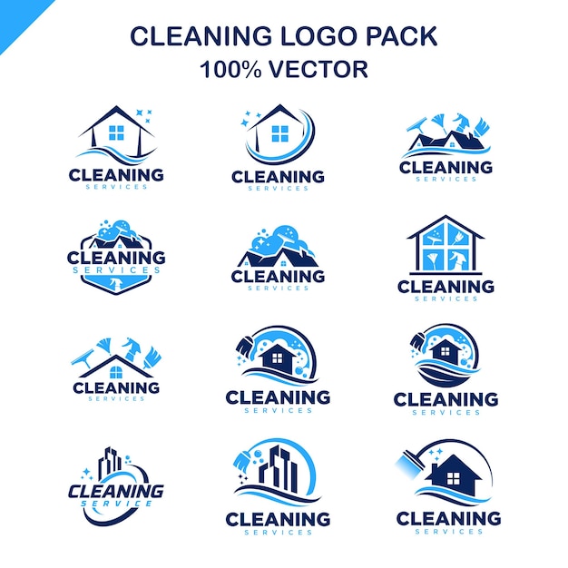 Plantilla de diseño de conjunto de logotipo de servicio de limpieza