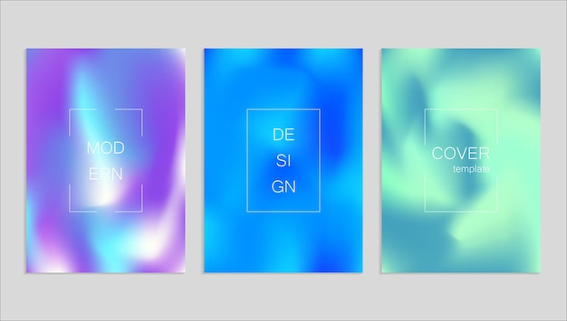 Plantilla de diseño de cubierta de fuid de vector abstracto mínimo. Fondo degradado de holografía. Plantillas vectoriales para pancartas, pancartas, volantes, presentaciones e informes