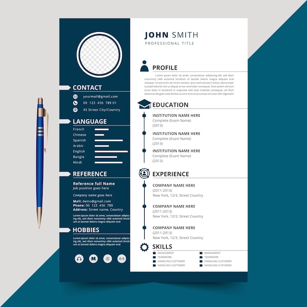 Plantilla de diseño de currículum creativo, cv limpio de diseño comercial para solicitudes de empleo