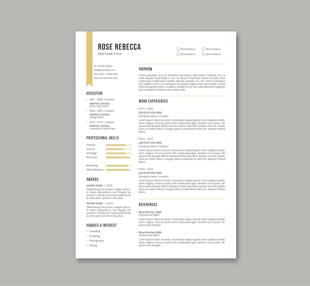 Plantilla de diseño de currículum vitae minimalista y elegante