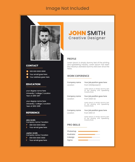 Plantilla de diseño de CV o currículum corporativo creativo y minimalista con color naranja