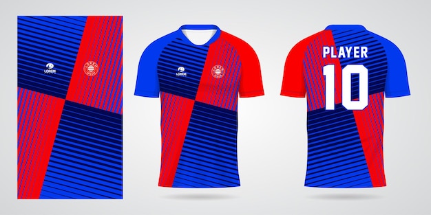 plantilla de diseño de deporte de camiseta de fútbol azul rojo