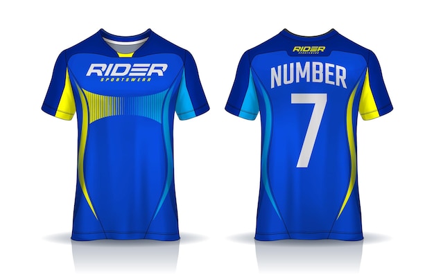 plantilla de diseño deportivo de camiseta Maquillaje de la camiseta de fútbol para el uniforme del club de fútbol vista delantera y trasera