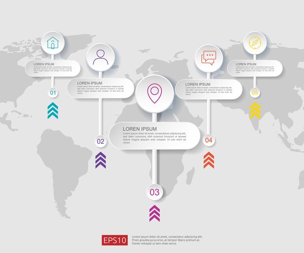 Plantilla de diseño de diagrama de flujo de infografía de 5 pasos