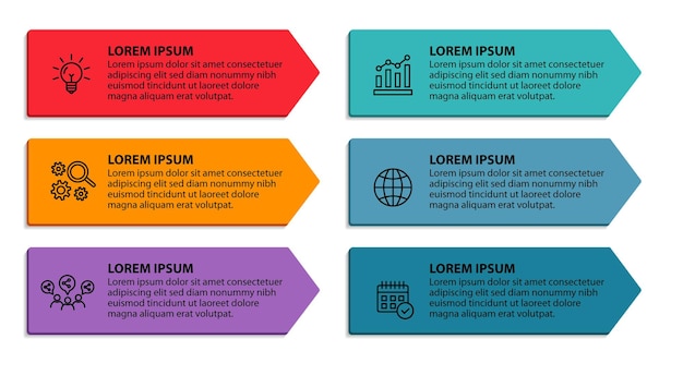 plantilla de diseño de diagrama de flujo infográfico de 6 pasos