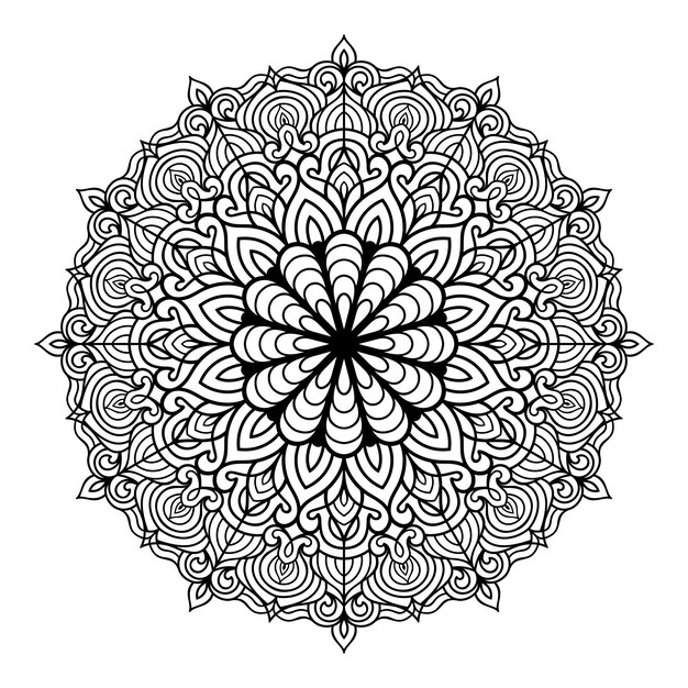 Plantilla de diseño dibujada a mano con patrón de mandala negro sobre fondo blanco