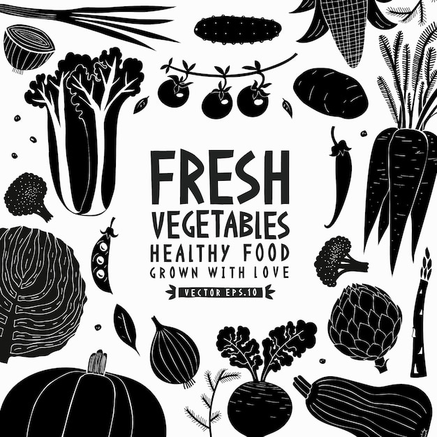 Plantilla de diseño de dibujos animados dibujados a mano verduras
