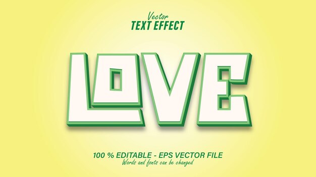 Plantilla de diseño de efecto de texto 3d amor amarillo verde archivo eps editable