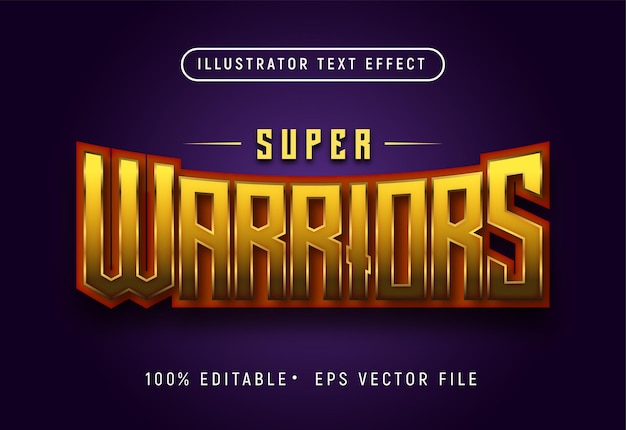 Vector plantilla de diseño de efecto de texto 3d super warrior