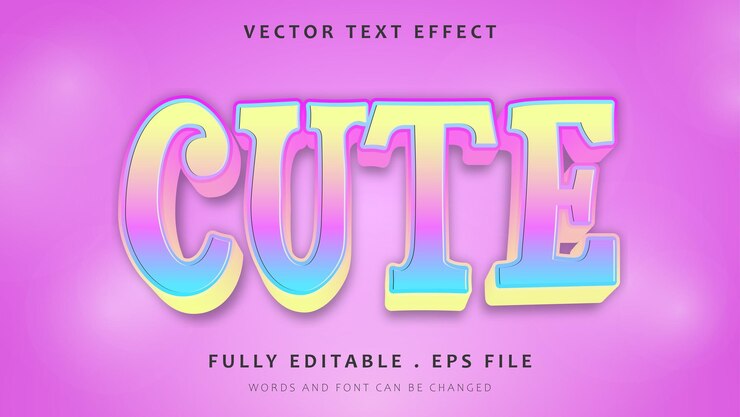 Vector plantilla de diseño de efecto de texto editable lindo colorido moderno 3d