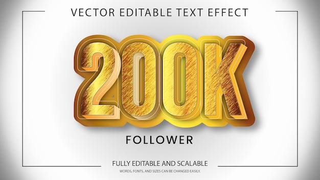 plantilla de diseño de efecto de texto con estilo de vector editable de oro de 200k