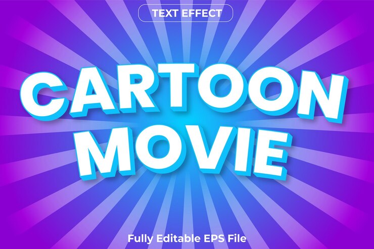 Vector plantilla de diseño de efecto de texto de película de dibujos animados 3d en vector con fuente editable
