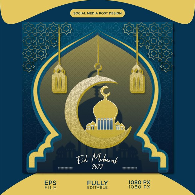 Plantilla de diseño de eid mubarak 2022 para la colección de publicaciones en redes sociales