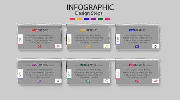 Plantilla de diseño de elementos infográficos con 6 pasos.