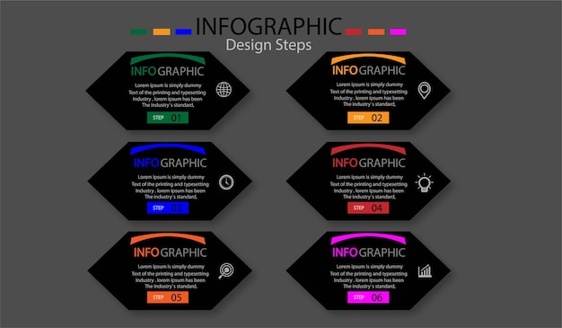 Plantilla de diseño de elementos infográficos con 6 pasos.