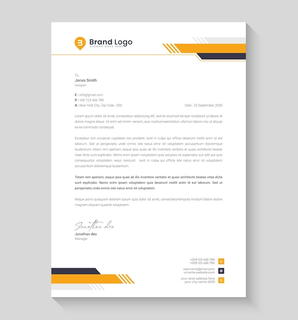 plantilla de diseño de encabezado corporativo plantilla de encabezada de carta de negocios de resumen naranja