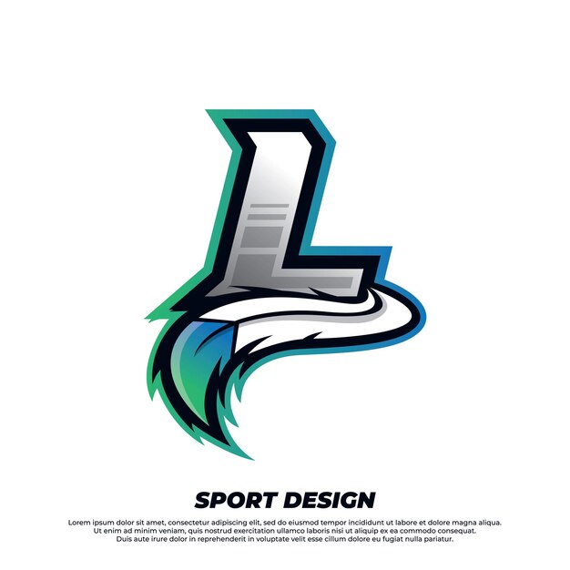 Plantilla de diseño de esport de letra L con jugador de estilo de piel india e ilustración de logotipo deportivo