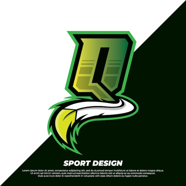 Plantilla de diseño de esport de letra Q con jugador de estilo de piel india e ilustración de logotipo deportivo