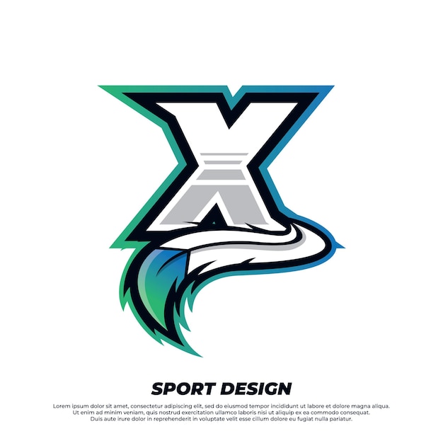Plantilla de diseño de esport de letra X con jugador de estilo de piel india e ilustración de logotipo deportivo