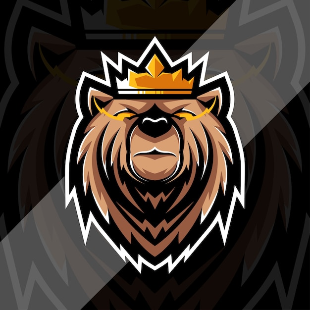 Plantilla de diseño de esports del logotipo de la mascota del rey grizzly