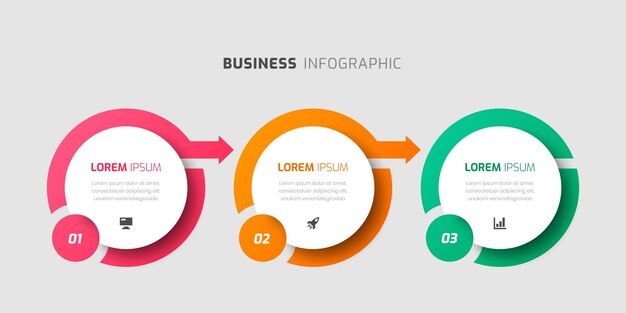 Plantilla de diseño de etiqueta de infografía vectorial con iconos de flecha y 3 números para presentación