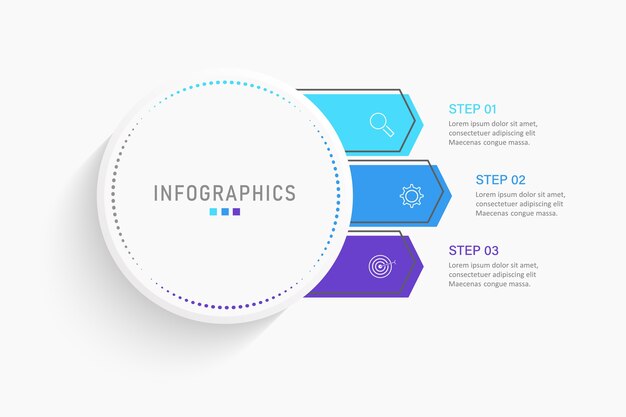 Plantilla de diseño de etiqueta infográfica con iconos y 3 opciones o pasos.