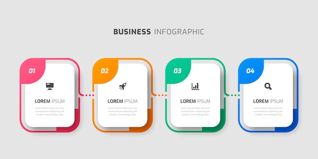 Plantilla de diseño de etiqueta infográfica de línea de tiempo vectorial con iconos y 4 números para presentación