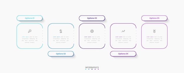 Plantilla de diseño de etiquetas de infografía vectorial con iconos y 5 opciones o pasos que se pueden utilizar para el proceso