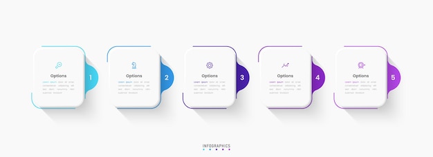 Plantilla de diseño de etiquetas de infografía vectorial con iconos y 5 opciones o pasos que se pueden utilizar para el proceso