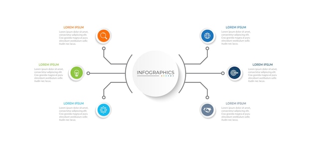 Plantilla de diseño de etiquetas de infografía vectorial con iconos y 6 opciones o pasos
